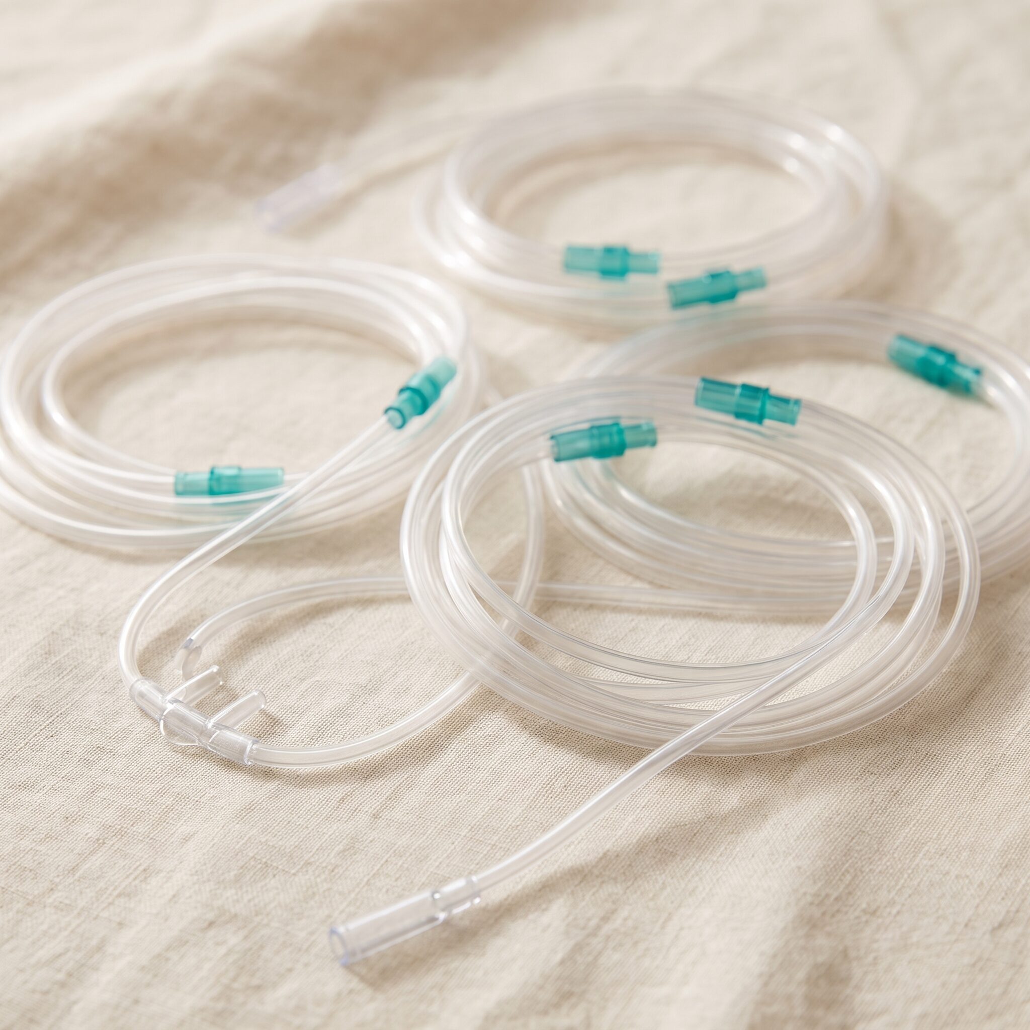 Six replacement cannulas on cream linen