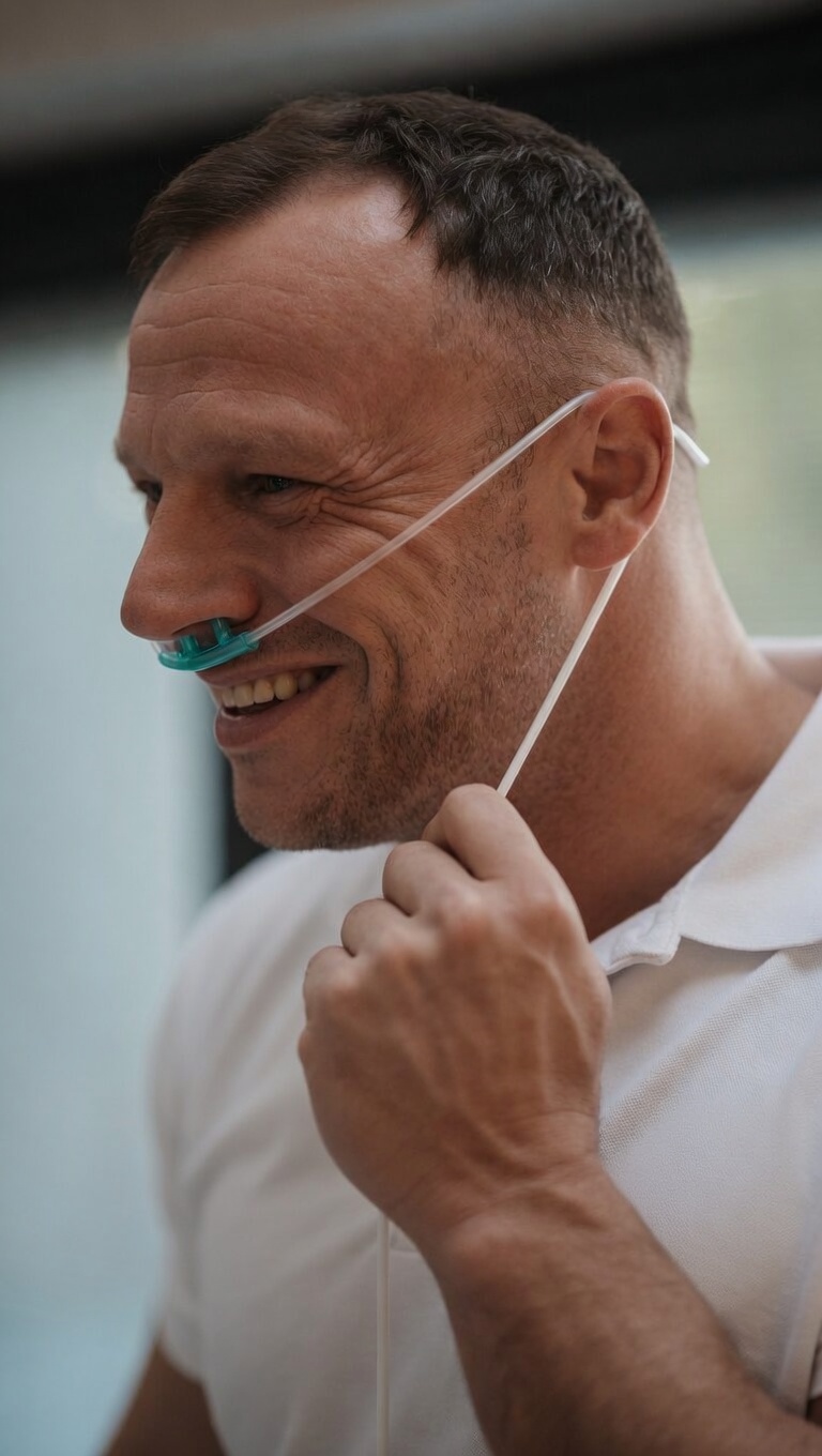 Phil, founder of H2 Pure Life, wearing the cannula