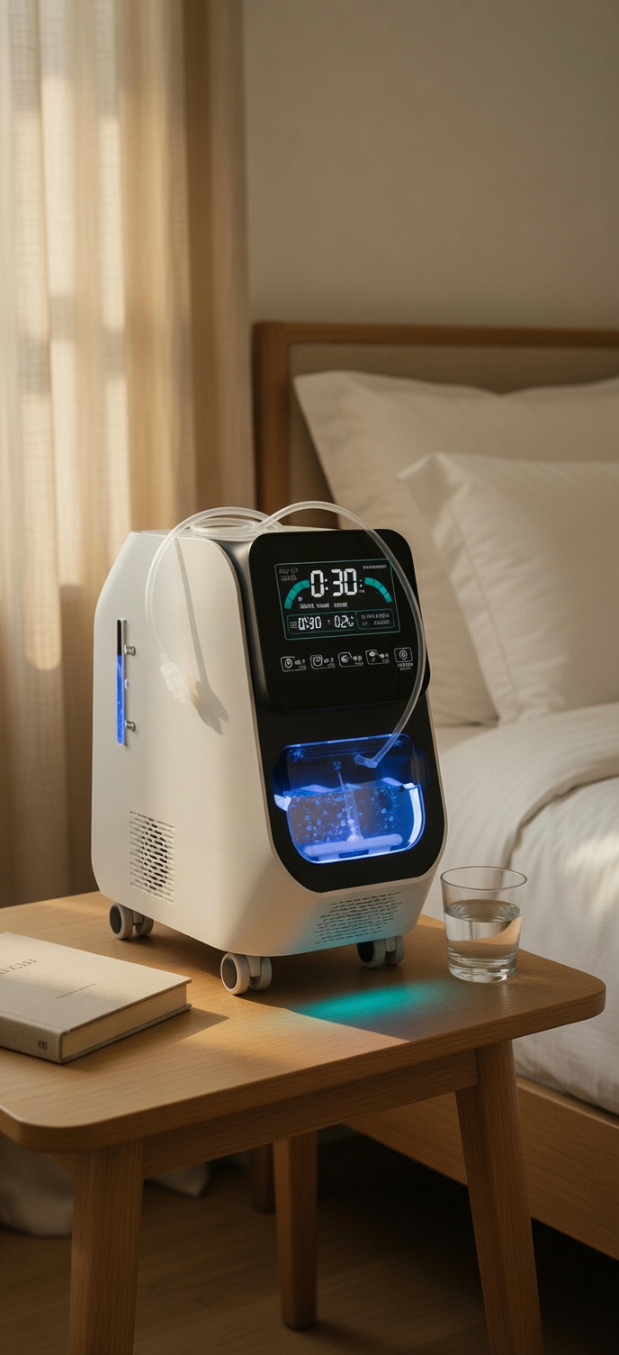Hydro Gen on a bedside table in a quiet bedroom, soft morning light