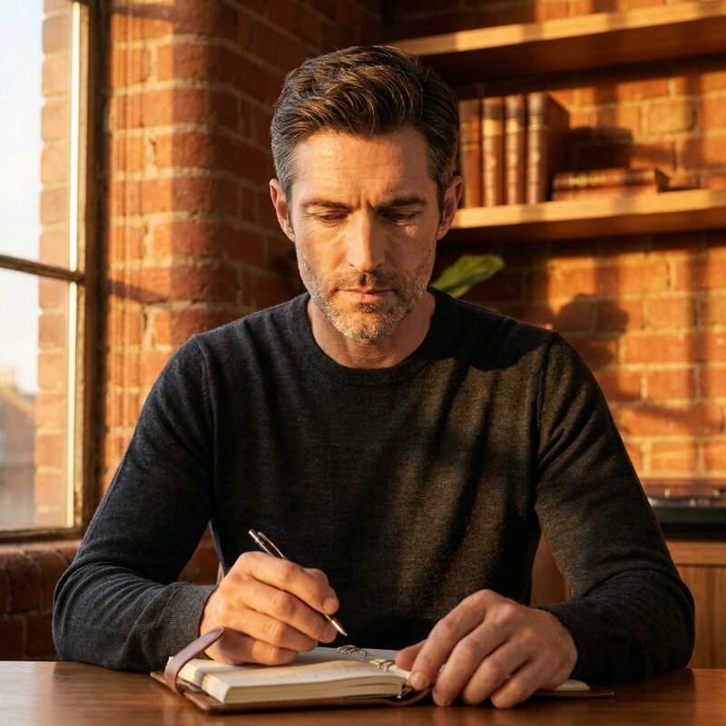 Selective Antioxidant — mid-40s man at his desk, mid-work.