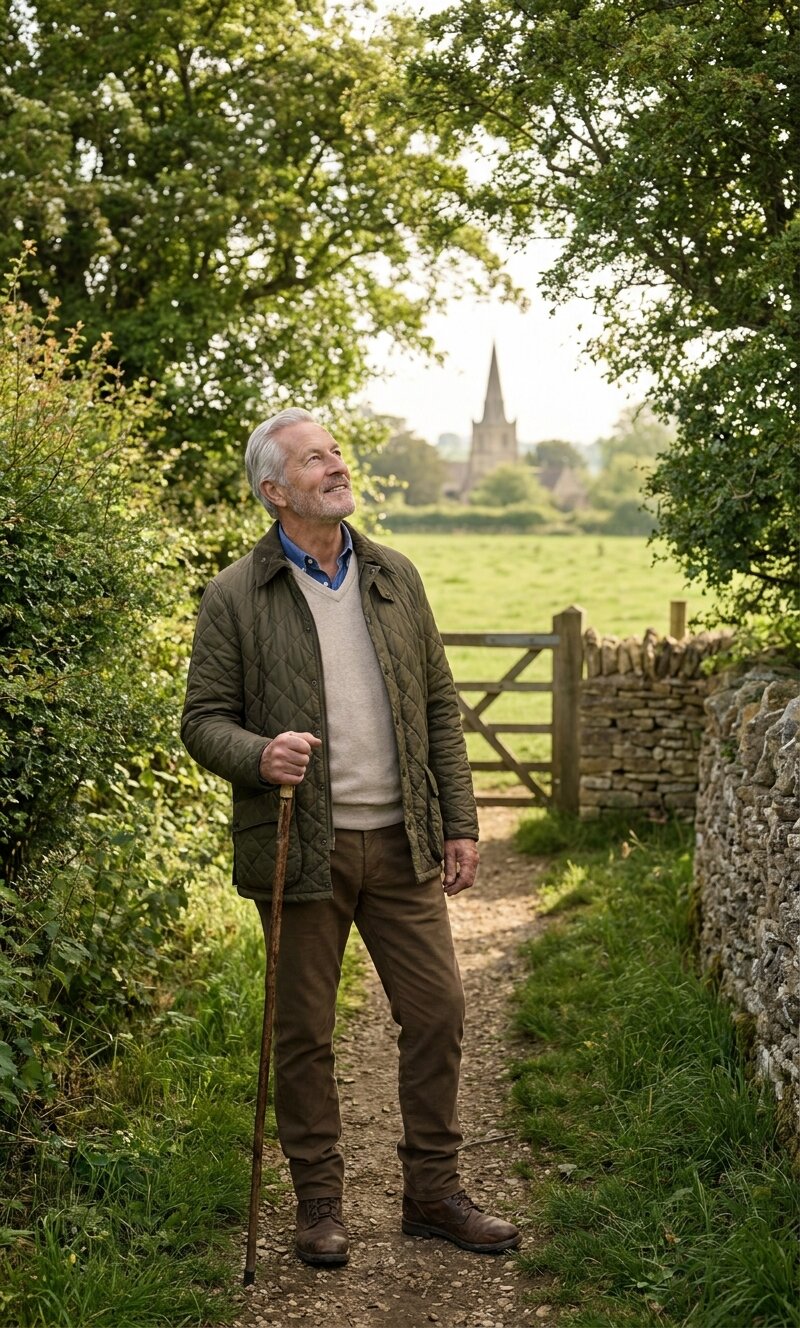 The same man in his garden at first light, taking in the morning quietly.